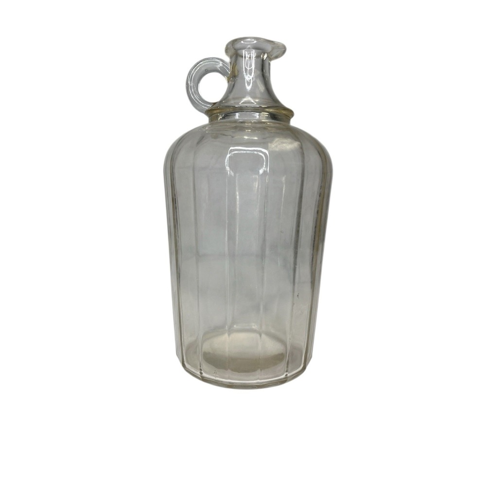 Vintage 1 Quart Syrup‎ Bottle With Spout Finger Loop Handle 8.5" Ribbed Glass